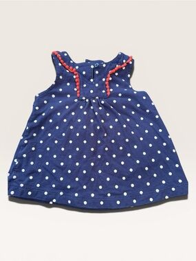 NWOT Carter's Baby Girl Navy Polka Dot Sundress 12M Coral Pom Trim Cute